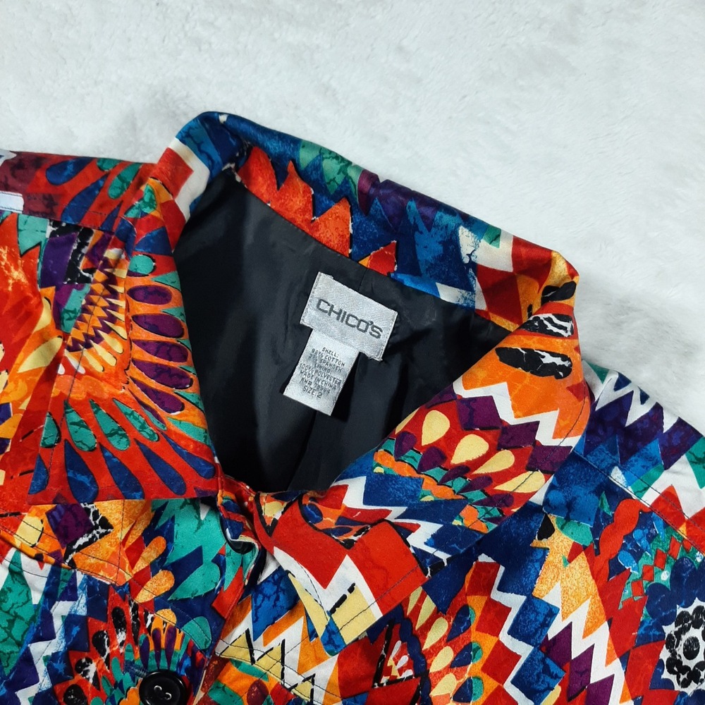 Chicos MultiColor Geometric Kaleidoscope Art to Wear Jacket Women SZ 2‎ US 12/L